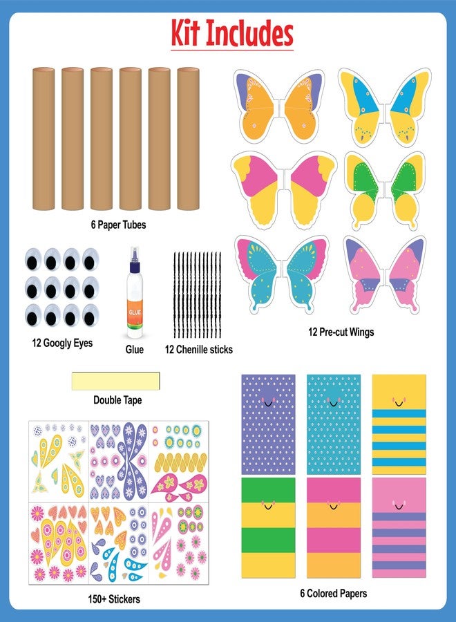 WONDRBOX Butterfly Making Craft Kit for Kids | DIY Arts & Crafts with 150+ Stickers & 6 Butterflies | Creative Activity Toy Age 5-12 | Birthday & Return Gift for Boys & Girls - Image 2